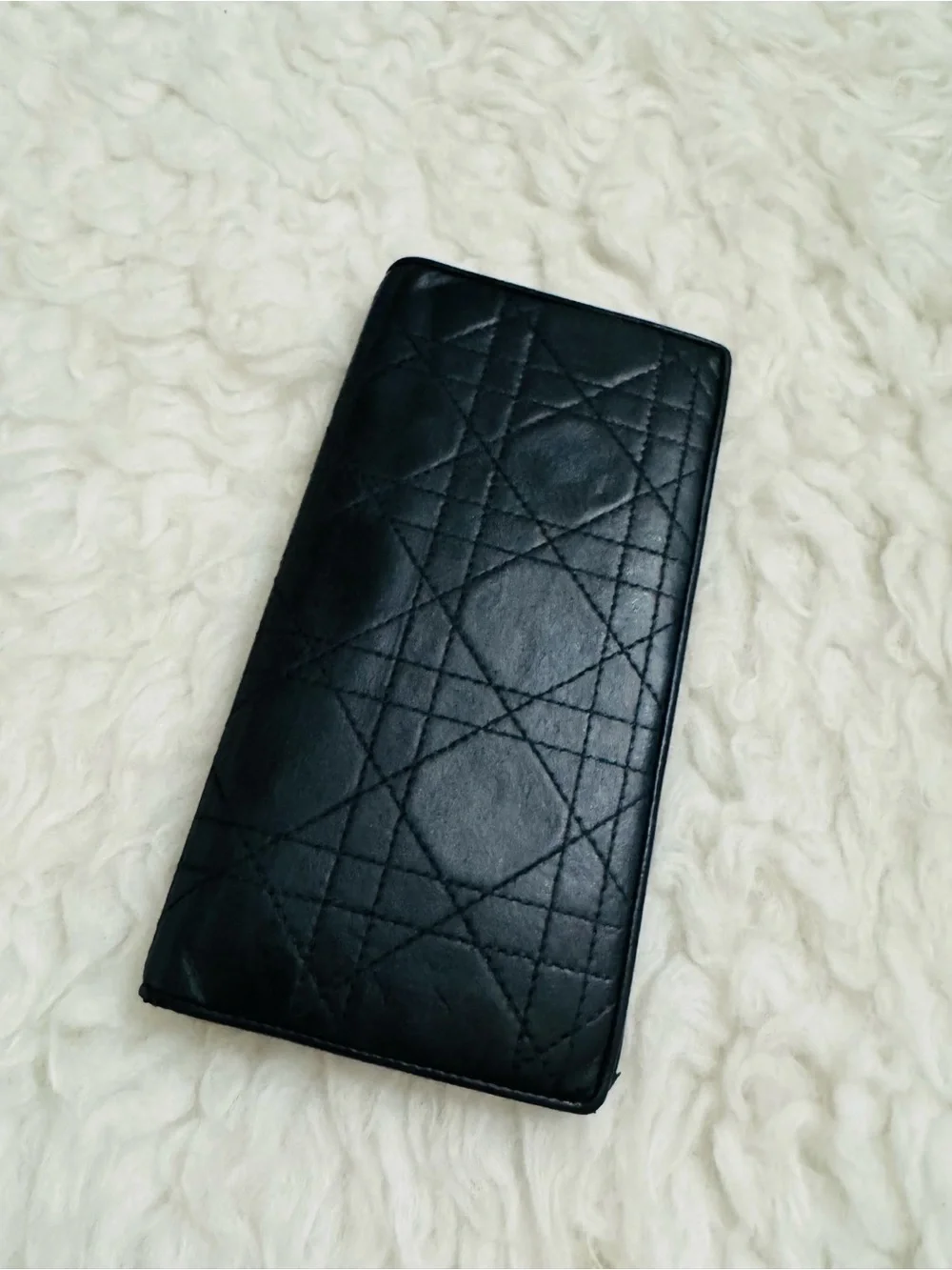 Dior Lambskin Black Quilted Long Bifold Wallet